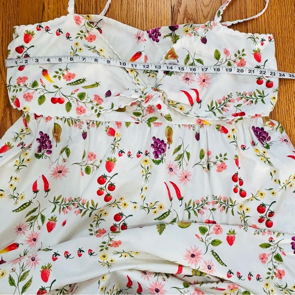 Old Navy White Green Fruits Floral Tie Front Smocked Sleeveless Midi Dress Sz 2X - Picture 13 of 16